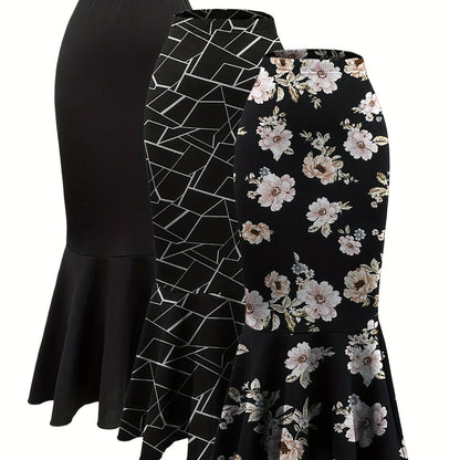 Women's Fish Tail Midi Skirt Autumn and Winter Women's Fish Tail Midi Skirt Three-Piece Set