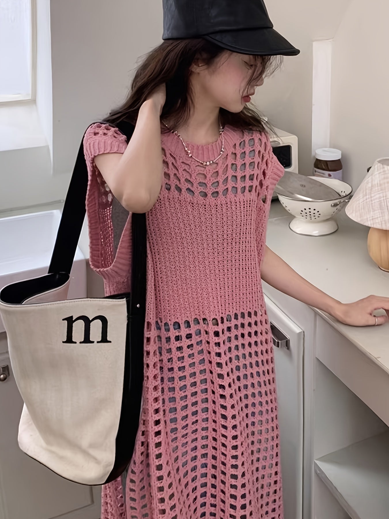 French-Inspired Lace Dress French-Inspired Elegant Women's Lace Sleeveless Dress | Mid-Length Loose Fit Semi-Sheer Layering Dress with Round Neck,