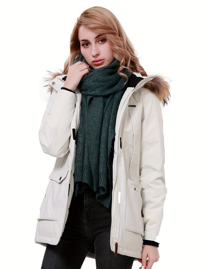 Women's Thickened Winter Thermal Puffer Jacket With Flap Pocket, Windproof Lightweight Long Sleeve Casual Parka Coat