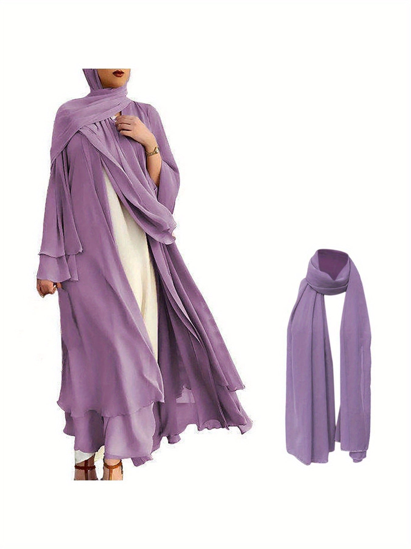 Women'S Elegant Muslim Caedigan Belt Outwear Shirt - Soft Chiffon Long Layered Cardigan with Open Front,