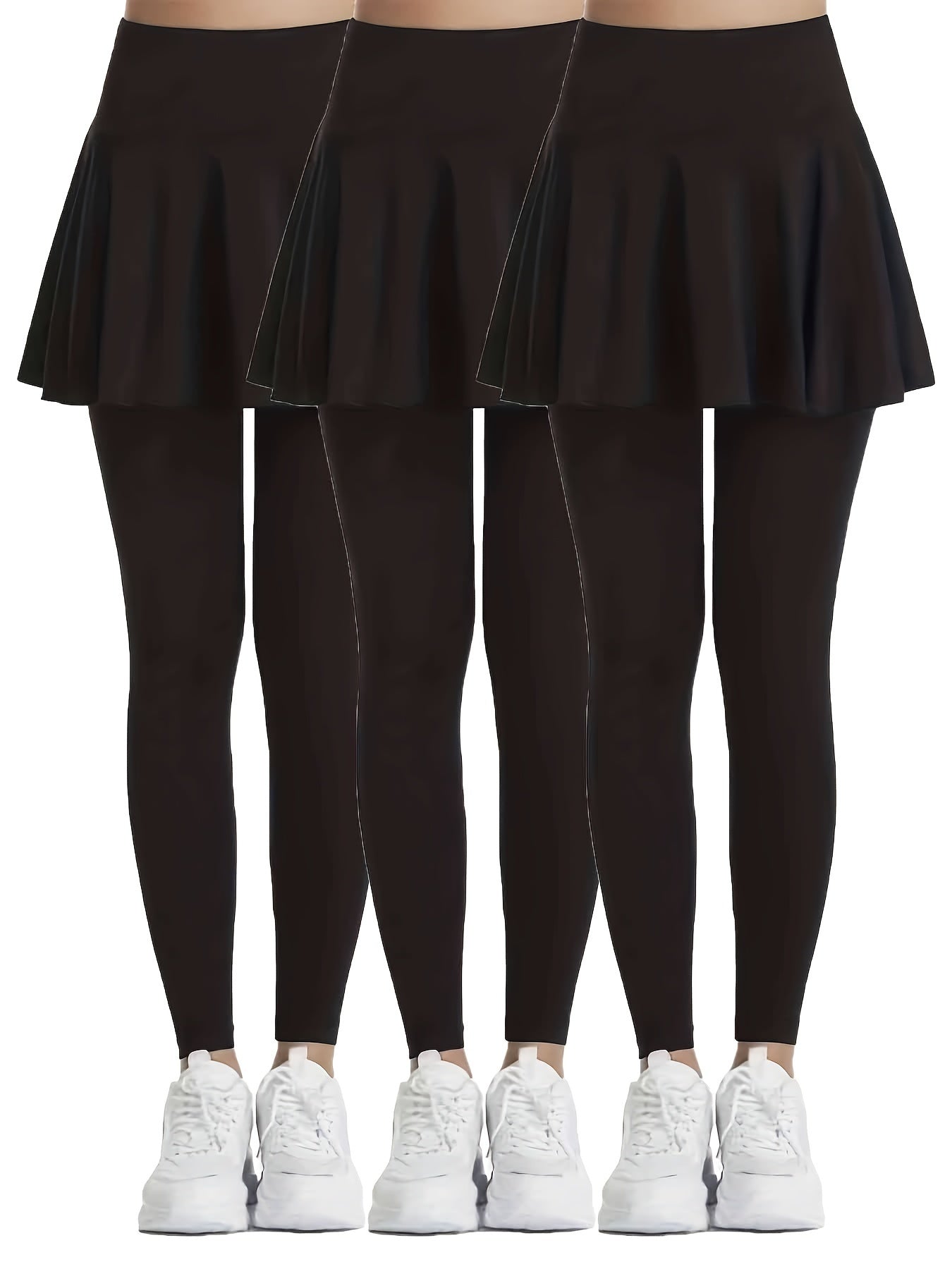 SHECAI 3pcs High-Waist Skort Leggings for Women - Slimming, Quick-Dry & Breathable Activewear with Pockets, Perfect for Yoga & Fitness
