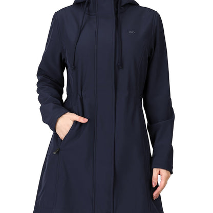 Women'S 33,000ft Windproof Softshell Long Jacket with Hood - Fleece Lined, Zippered Front,