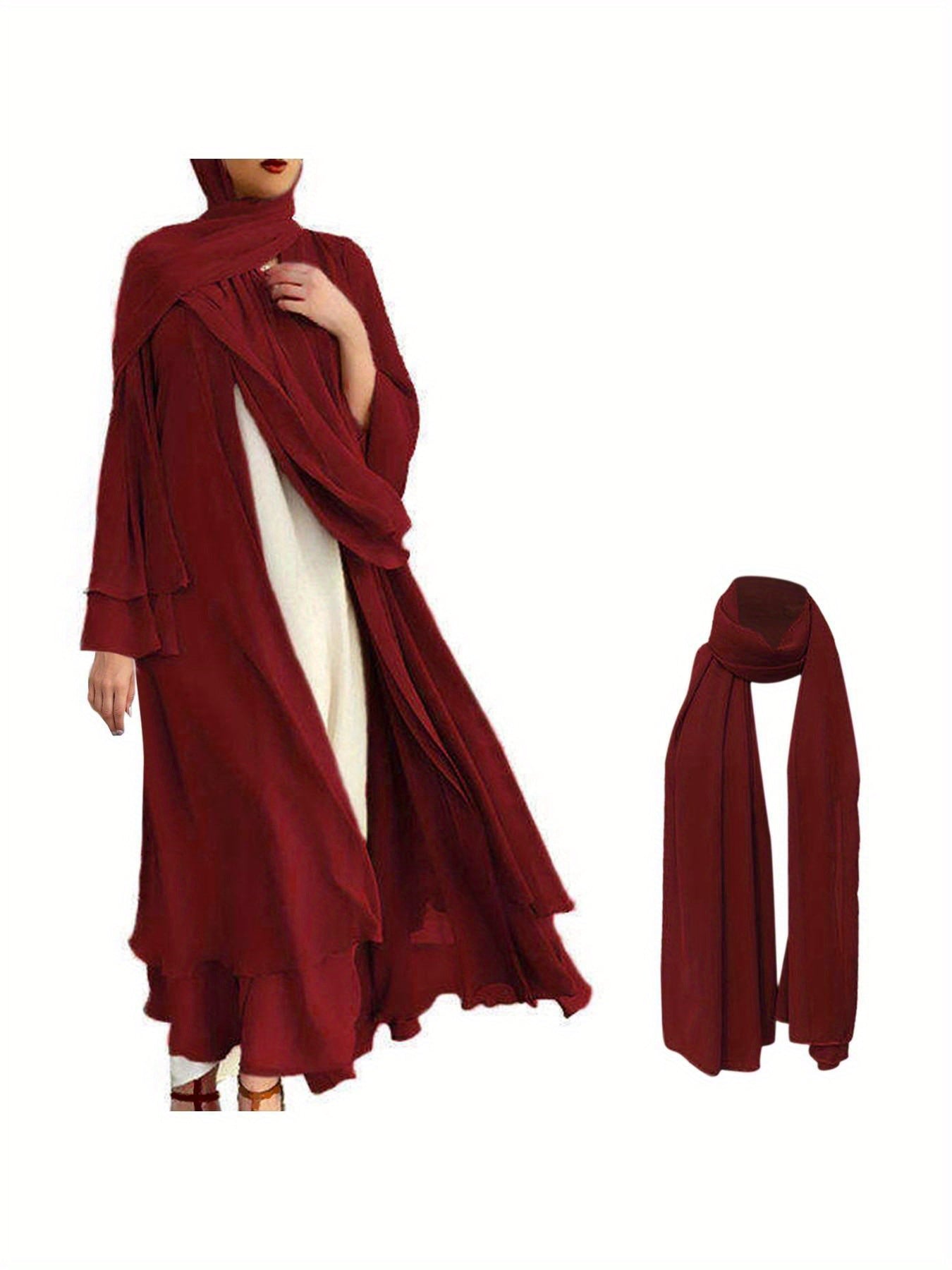 Women'S Elegant Muslim Caedigan Belt Outwear Shirt - Soft Chiffon Long Layered Cardigan with Open Front,