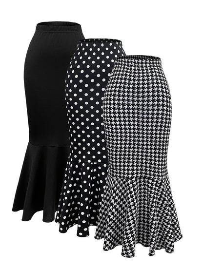 Women's Fish Tail Midi Skirt Autumn and Winter Women's Fish Tail Midi Skirt Three-Piece Set
