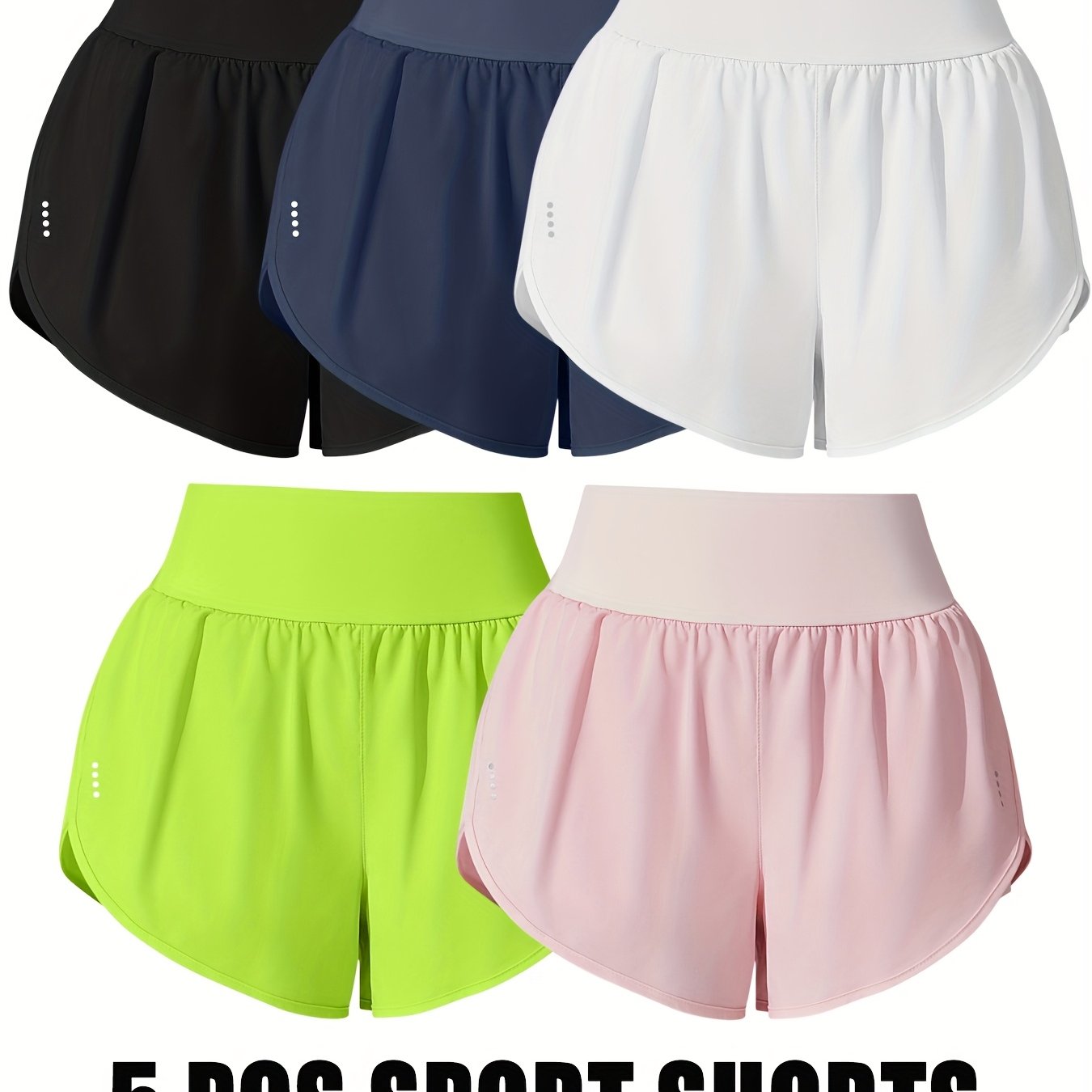 Medium Stretch Polyester 85% Elastane 15% 5-Pack Women's Casual Sport Shorts, Polka Dot Pattern, Cross Detail, Knit Fabric, 125g\u002Fm²,