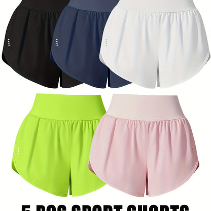 Medium Stretch Polyester 85% Elastane 15% 5-Pack Women's Casual Sport Shorts, Polka Dot Pattern, Cross Detail, Knit Fabric, 125g\u002Fm²,