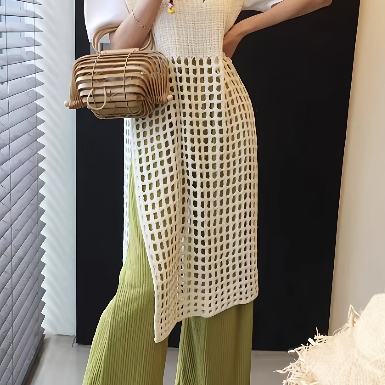French-Inspired Lace Dress French-Inspired Elegant Women's Lace Sleeveless Dress | Mid-Length Loose Fit Semi-Sheer Layering Dress with Round Neck,