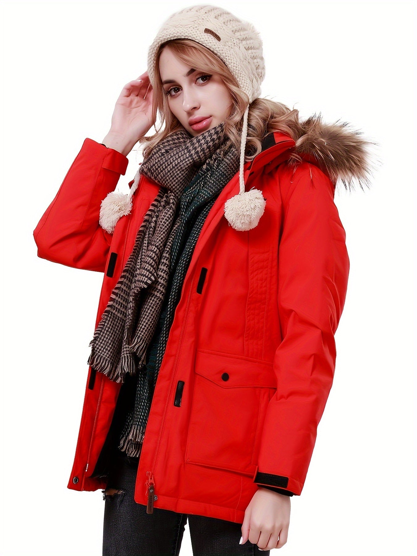 Women's Thickened Winter Thermal Puffer Jacket With Flap Pocket, Windproof Lightweight Long Sleeve Casual Parka Coat