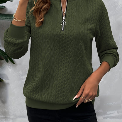 Casual Sweatshirt Casual Textured Half Zipper Pullover Sweatshirt | Women's Long Sleeve Sweatshirt For Fall & Spring