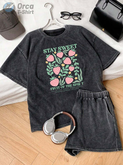 Women'S Vintage Washed 100% Pure T-Shirt - Soft Breathable Loose Fit Casual Short Sleeve Round Neck Summer