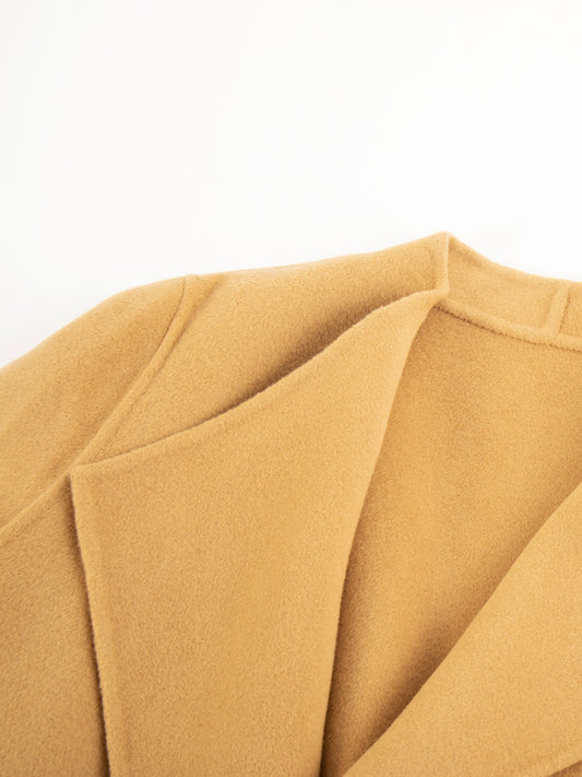 Wrap Belted Lapel Coat, Elegant Solid Long Sleeve Longline Coat For Fall & Winter, Women's Clothing