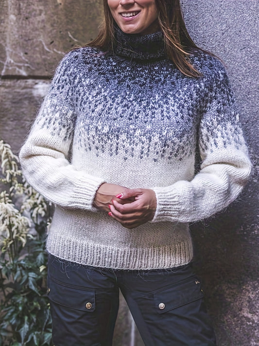 Fashion Women's Top Elegant Contrast Jacquard High-End Sweater Knitwear