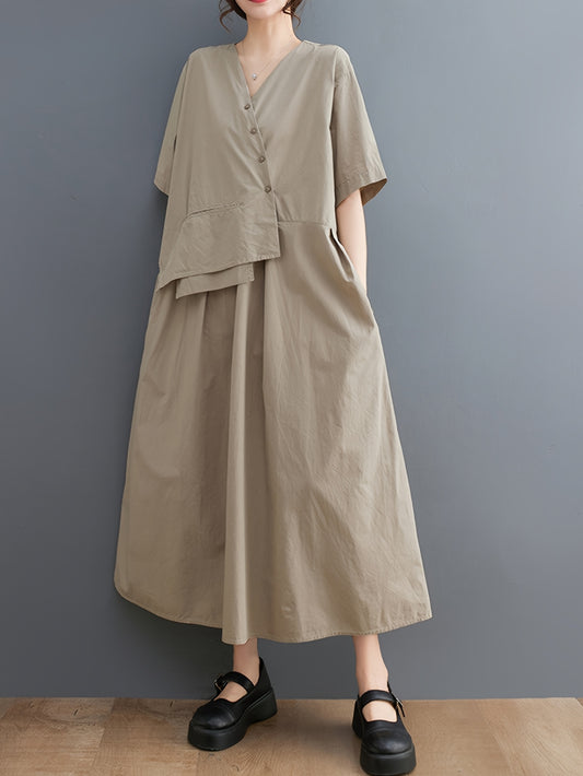 Plus Size Women's Summer Casual Elegant Asymmetrical Hem Square Neck Short Sleeve Shirt Dress