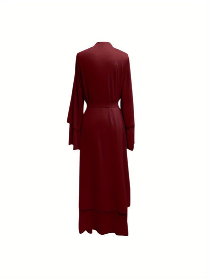Women'S Elegant Muslim Caedigan Belt Outwear Shirt - Soft Chiffon Long Layered Cardigan with Open Front,