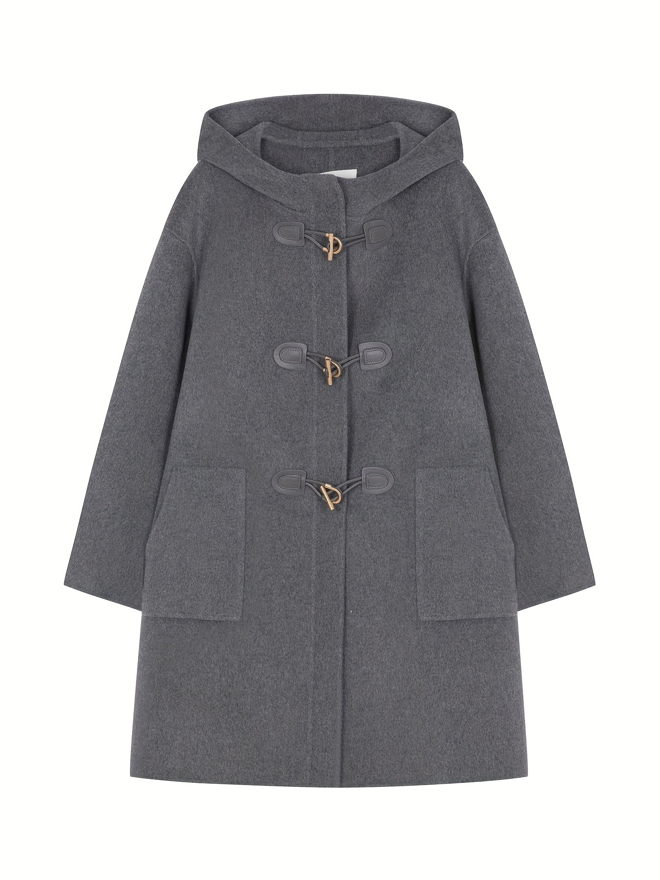 MOHO&MO Women's 2024 Winter Tweed Coat - Middle Eastern-Inspired Hooded Dual-Sided Breasted Wide H-Line Cut, Mid-Length Fall Shoulder Sleeves,