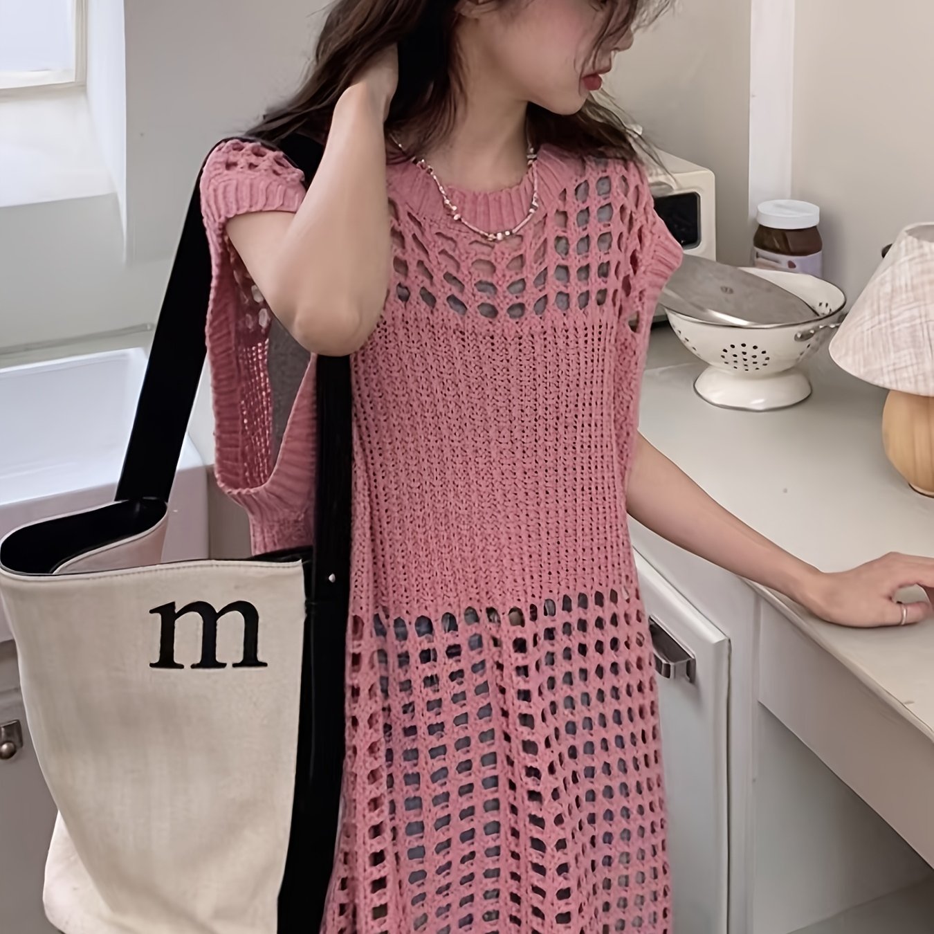 French-Inspired Lace Dress French-Inspired Elegant Women's Lace Sleeveless Dress | Mid-Length Loose Fit Semi-Sheer Layering Dress with Round Neck,