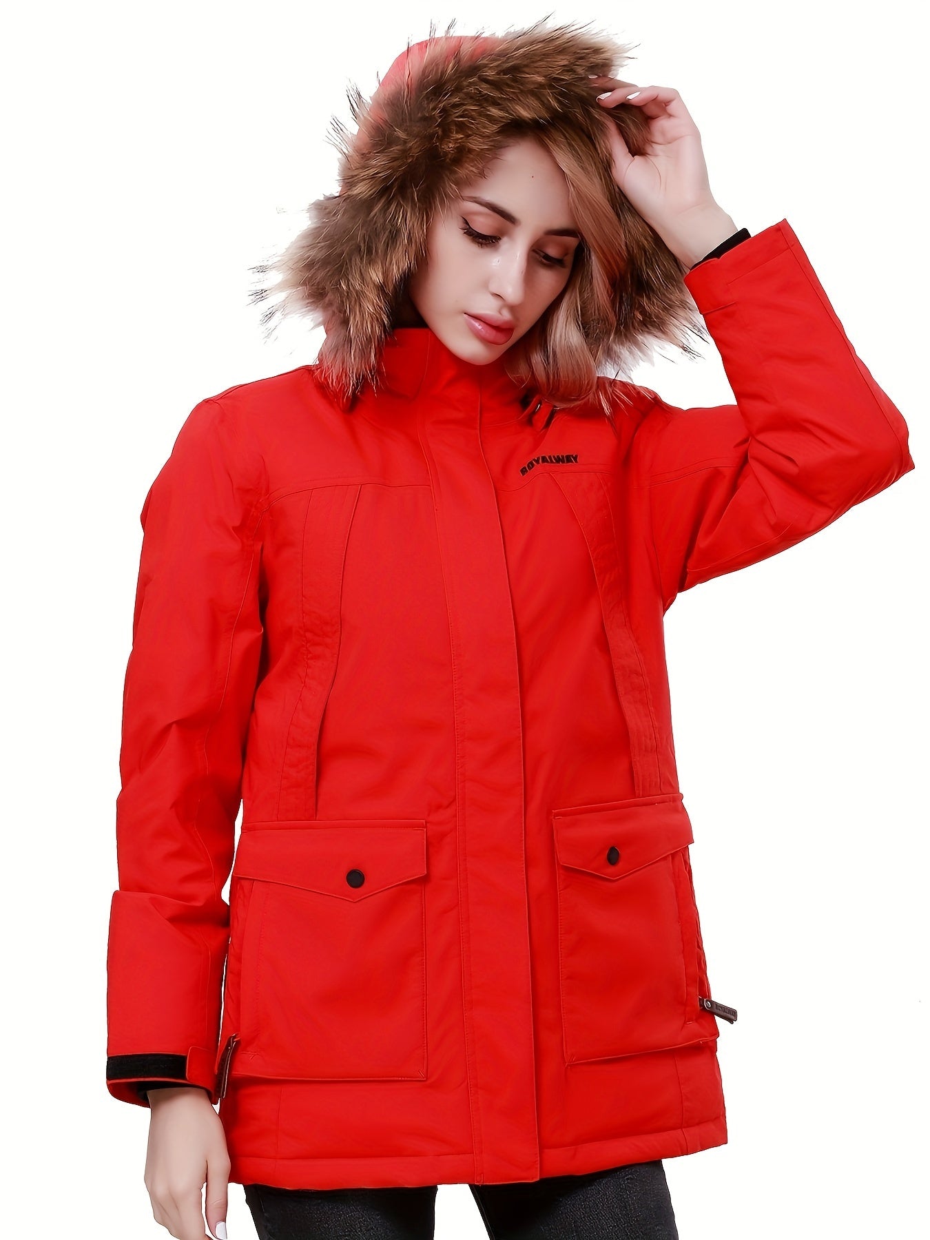 Women's Thickened Winter Thermal Puffer Jacket With Flap Pocket, Windproof Lightweight Long Sleeve Casual Parka Coat
