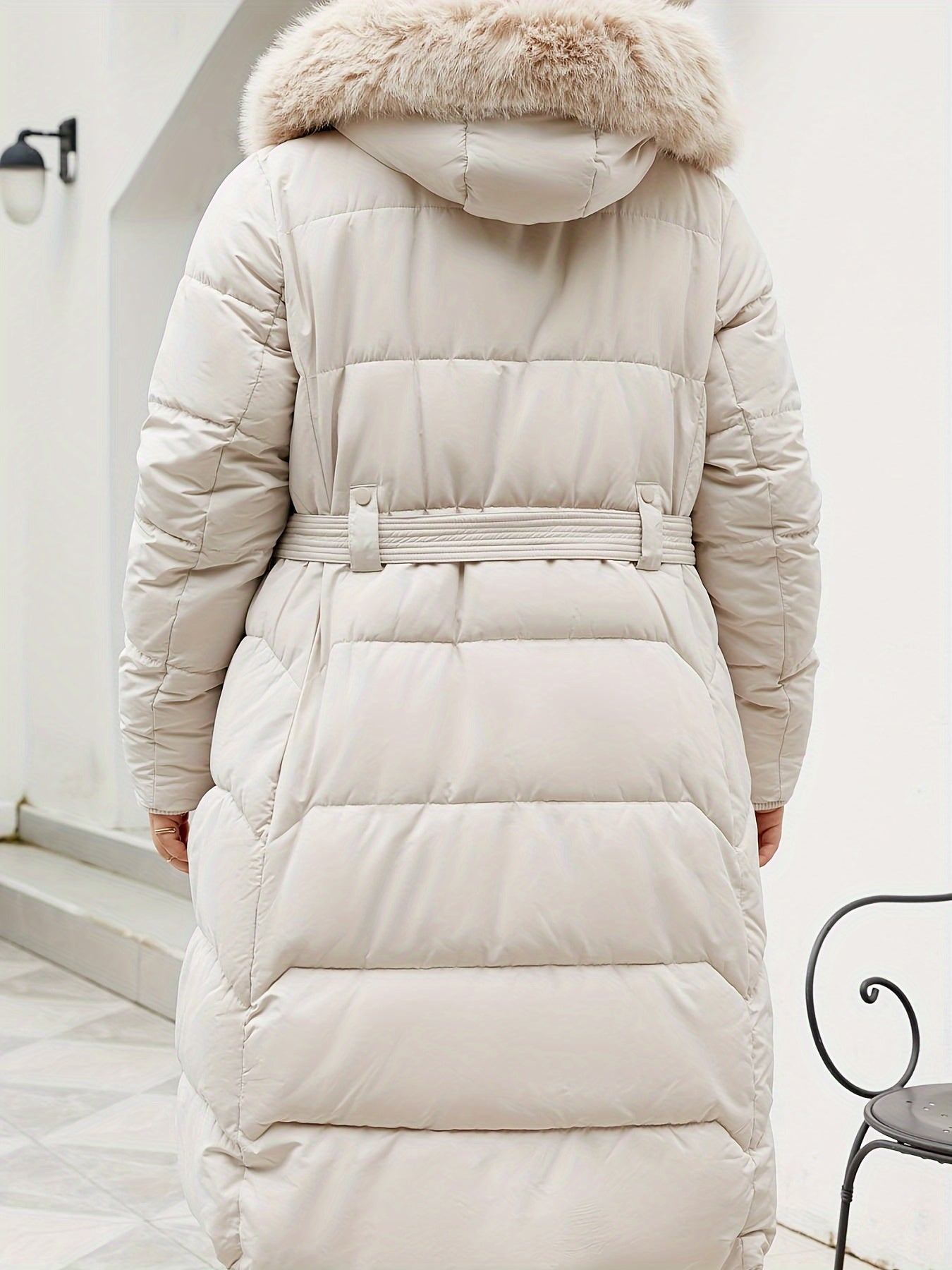 Elegant Winter Coat Elegant Women's Plus Size Winter Coat | Hooded Mid-Length Trench Coat with Belted Waist & Side Pockets, 100% Polyester, Black, Hand Wash Only for Autumn Winter Casual & Formal Outfits