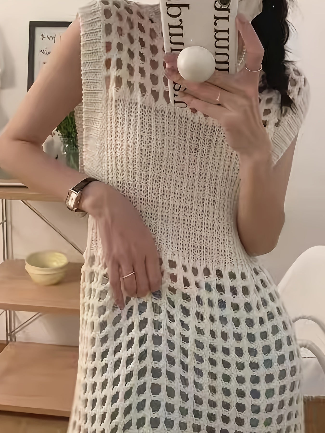 French-Inspired Lace Dress French-Inspired Elegant Women's Lace Sleeveless Dress | Mid-Length Loose Fit Semi-Sheer Layering Dress with Round Neck,
