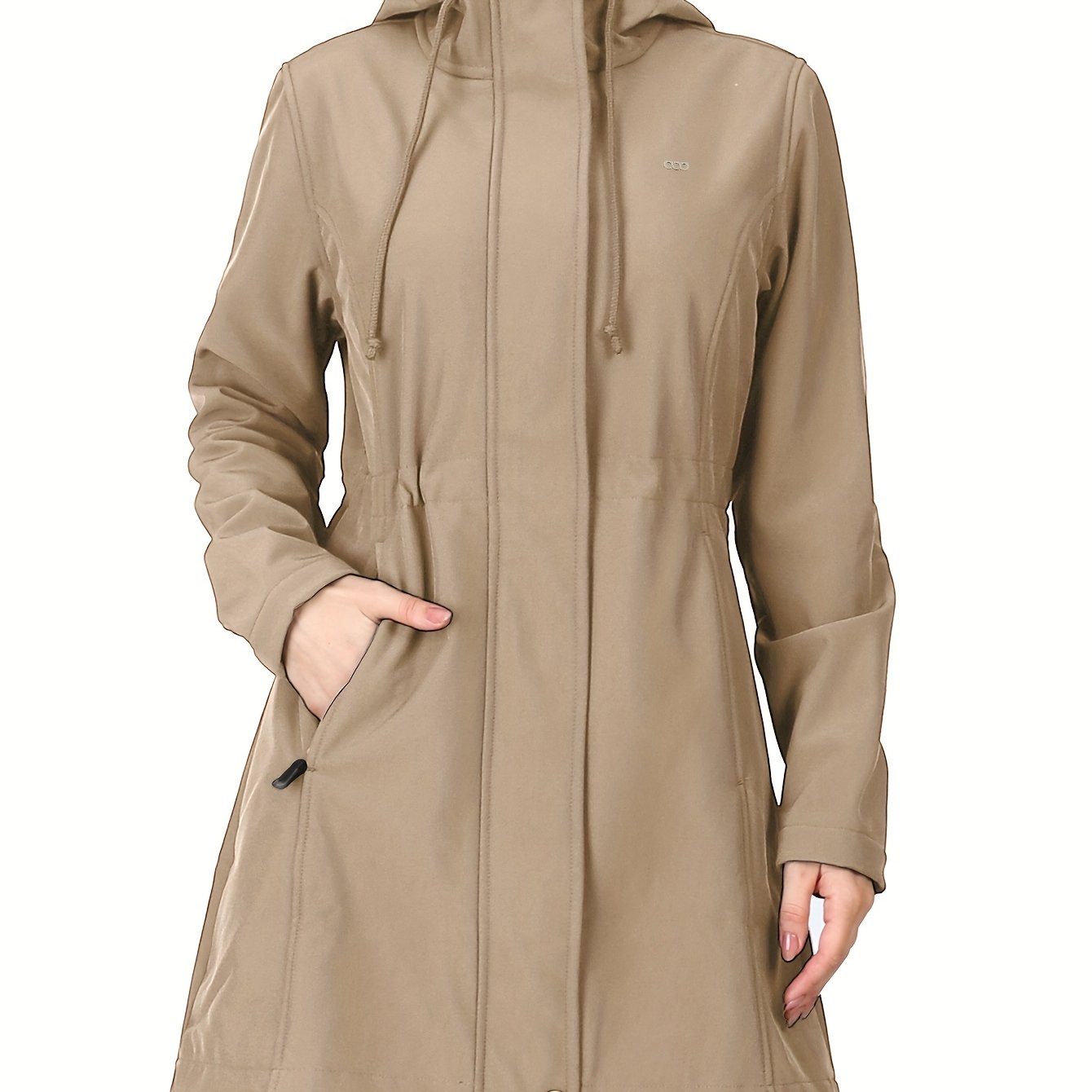 Women'S 33,000ft Windproof Softshell Long Jacket with Hood - Fleece Lined, Zippered Front,