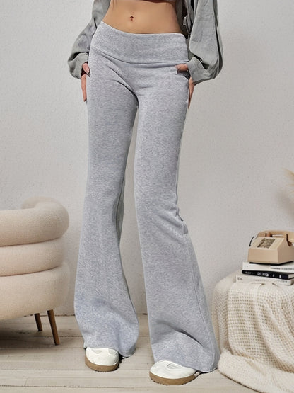 Low Waist Flare Leg Pants, Casual Solid Color Skinny Pants For Spring & Fall, Women's Clothing