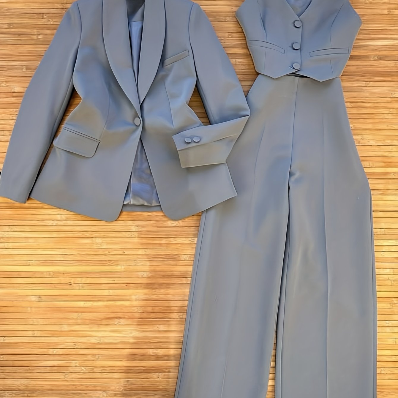 Solid Color Wealth-Attracting Fashion Urban Elegant Three-Piece Set: Lapel Pocket Suit Jacket and V-Neck Single-Breasted Vest with Casual Long Pants