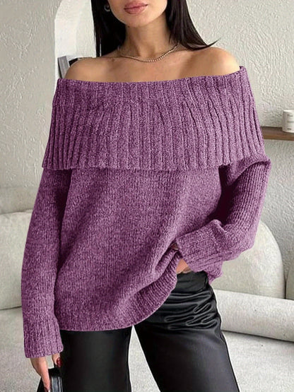 Women'S Sexy Off-the-Shoulder Pullover Sweater - Chic Fall\u002FWinter Sweater with Ruffled Edges, Non-See-Through Fabric for Parties,