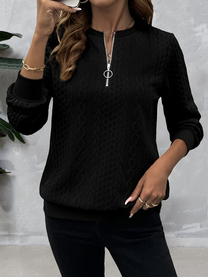 Casual Sweatshirt Casual Textured Half Zipper Pullover Sweatshirt | Women's Long Sleeve Sweatshirt For Fall & Spring
