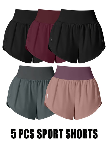 Medium Stretch Polyester 85% Elastane 15% 5-Pack Women's Casual Sport Shorts, Polka Dot Pattern, Cross Detail, Knit Fabric, 125g\u002Fm²,