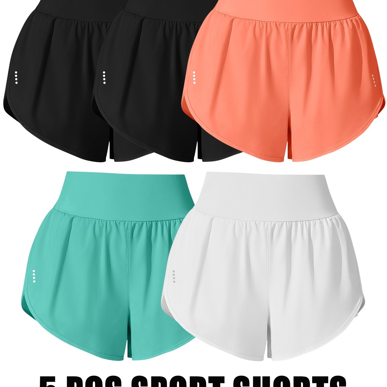 Medium Stretch Polyester 85% Elastane 15% 5-Pack Women's Casual Sport Shorts, Polka Dot Pattern, Cross Detail, Knit Fabric, 125g\u002Fm²,