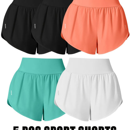 Medium Stretch Polyester 85% Elastane 15% 5-Pack Women's Casual Sport Shorts, Polka Dot Pattern, Cross Detail, Knit Fabric, 125g\u002Fm²,