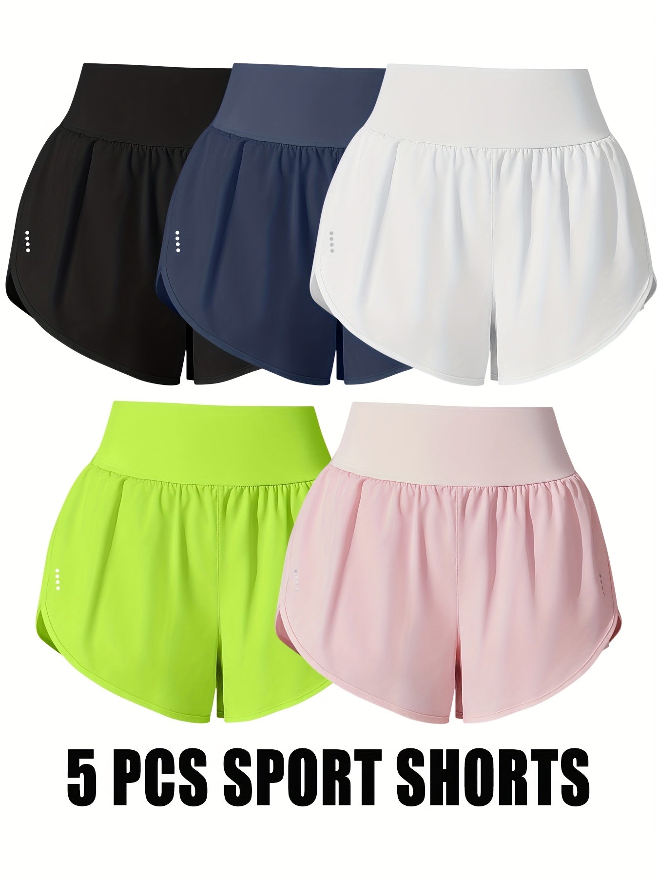Medium Stretch Polyester 85% Elastane 15% 5-Pack Women's Casual Sport Shorts, Polka Dot Pattern, Cross Detail, Knit Fabric, 125g\u002Fm²,