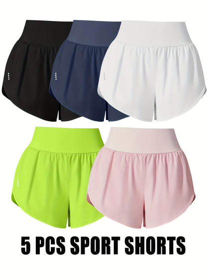 Medium Stretch Polyester 85% Elastane 15% 5-Pack Women's Casual Sport Shorts, Polka Dot Pattern, Cross Detail, Knit Fabric, 125g\u002Fm²,