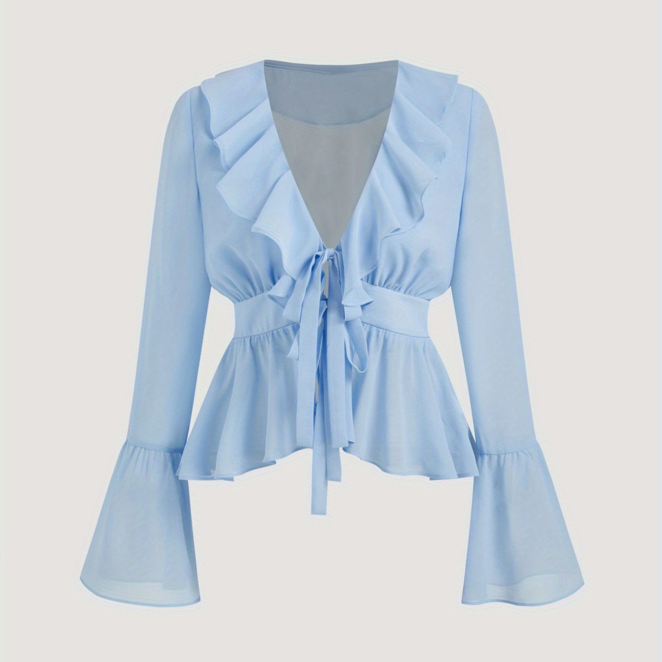 Women's Light Blue Blouse - Non-Stretchy Elegant office & party Tops, Floral event Dresses, Spring\u002FFall Chic Outfits