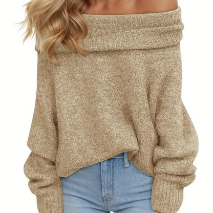 Women'S Sexy Off-the-Shoulder Pullover Sweater - Chic Fall\u002FWinter Sweater with Ruffled Edges, Non-See-Through Fabric for Parties,