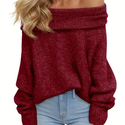 Women'S Sexy Off-the-Shoulder Pullover Sweater - Chic Fall\u002FWinter Sweater with Ruffled Edges, Non-See-Through Fabric for Parties,