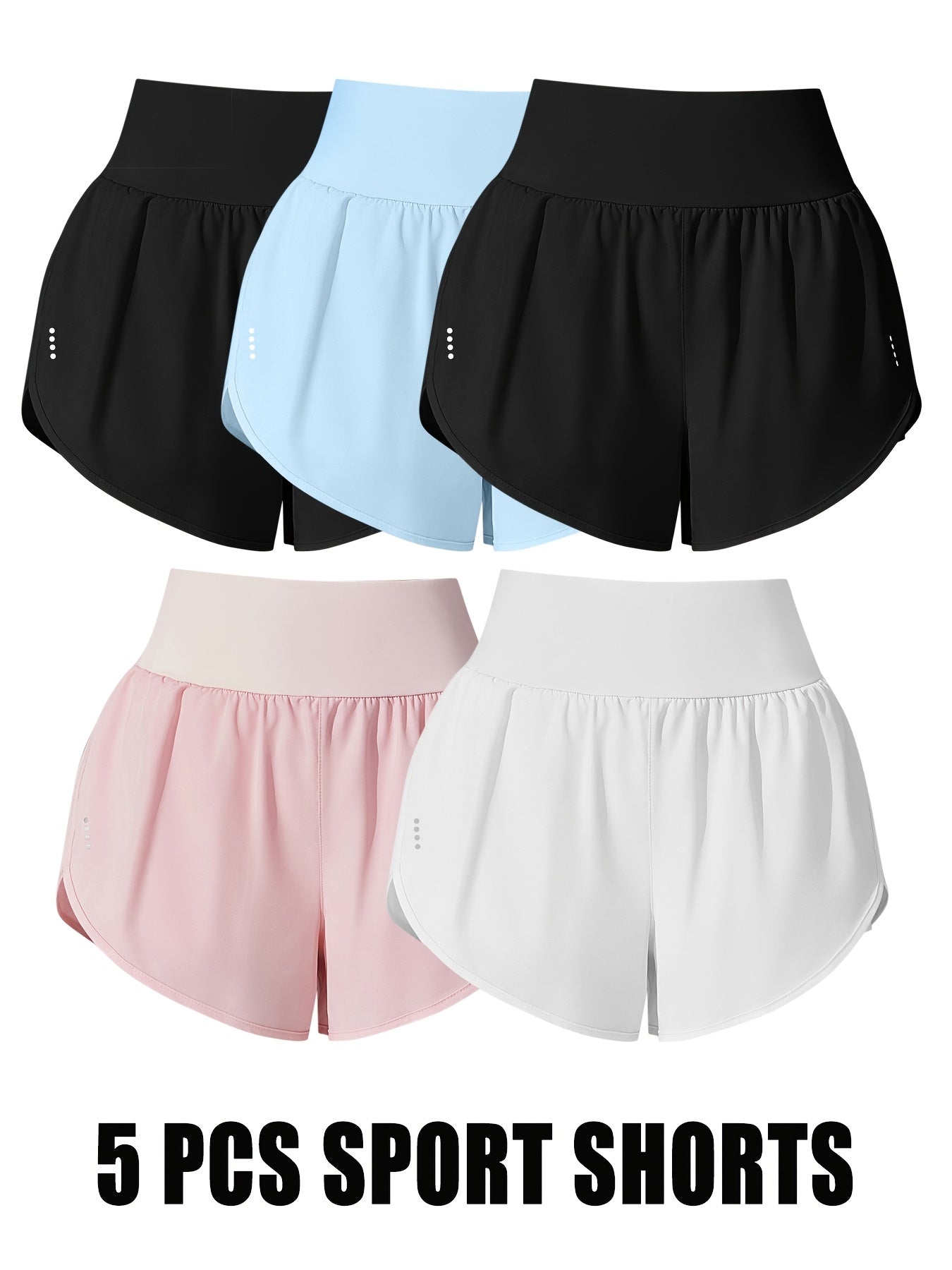 Medium Stretch Polyester 85% Elastane 15% 5-Pack Women's Casual Sport Shorts, Polka Dot Pattern, Cross Detail, Knit Fabric, 125g\u002Fm²,