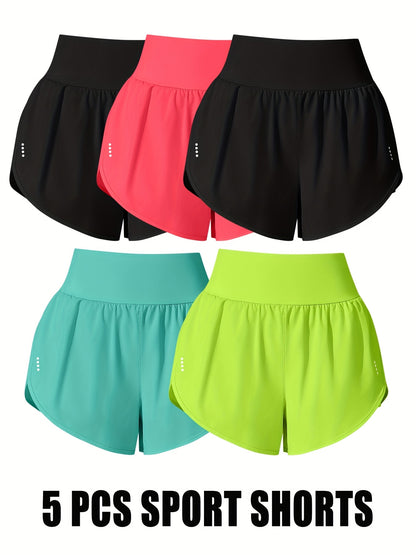 Medium Stretch Polyester 85% Elastane 15% 5-Pack Women's Casual Sport Shorts, Polka Dot Pattern, Cross Detail, Knit Fabric, 125g\u002Fm²,