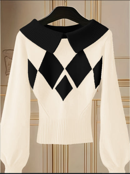 Chic Sweater Elegant Women's Sweater | Chic Pullover with Long Flowing Lines,