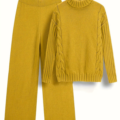 Plus Size - Elegant Mustard Yellow Long Sleeve Pullover Sweater - Half High Neck, Ribbed Texture, Fall\u002FWinter Fashion,